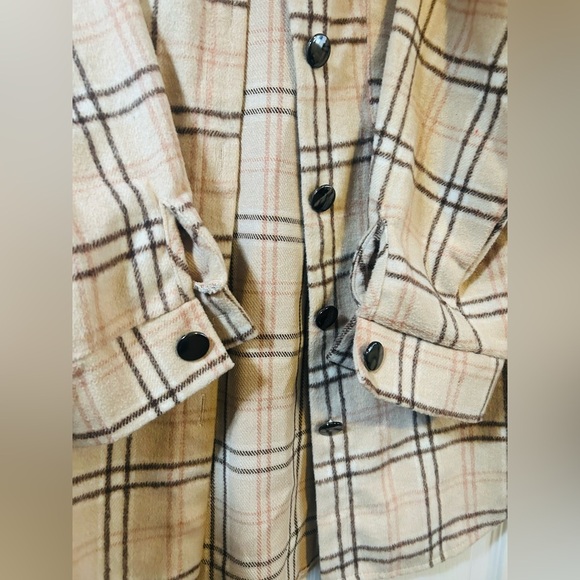 Womens Casual Plaid Flannel Shacket Jacket Button Down Shirt Coat, XL - Picture 3 of 6